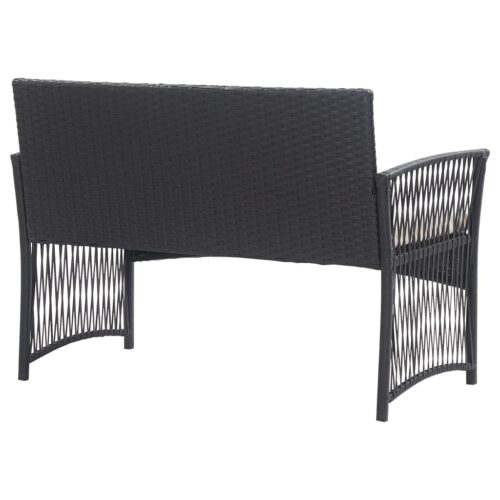 4-Piece Garden Lounge Set with Cushion Poly Rattan Wicker Outdoor Patio Furniture Black - Image 7
