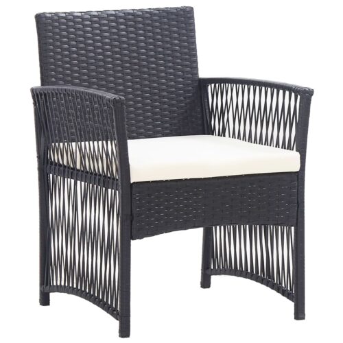 4-Piece Garden Lounge Set with Cushion Poly Rattan Wicker Outdoor Patio Furniture Black - Image 8