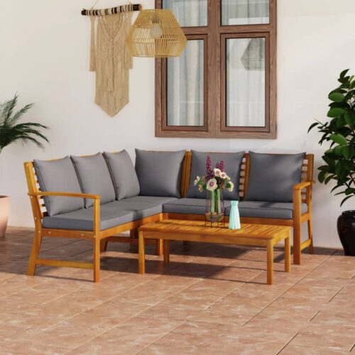 4-Piece Garden Lounge Set with Cushion Acacia Wood Timber Outdoor Patio Furniture - Image 2
