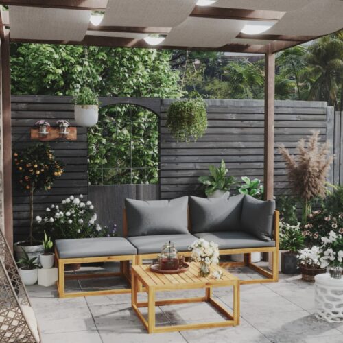 4-Piece Garden Lounge Set with Cushion Acacia Wood Timber Outdoor Patio Furniture - Image 2
