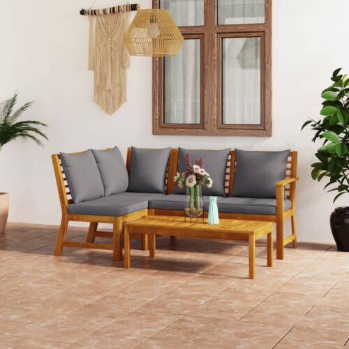 4-Piece Garden Lounge Set with Cushion Acacia Wood Timber Outdoor Patio Furniture - Image 2