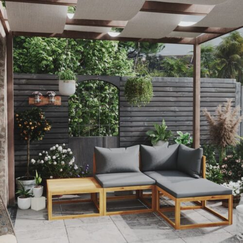 4-Piece Garden Lounge Set with Cushion Acacia Wood Timber Outdoor Patio Furniture - Image 2
