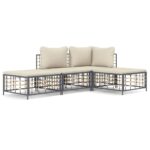 4-Piece Garden Lounge Set with Cushions Anthracite Poly Rattan