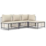 4-Piece Garden Lounge Set with Cushions Anthracite Poly Rattan