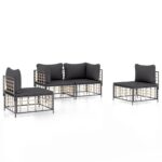 4-Piece Garden Lounge Set with Cushions Anthracite Poly Rattan