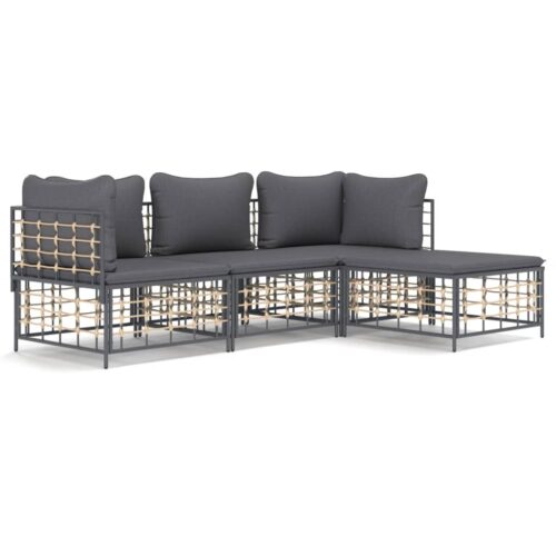 4-Piece Garden Lounge Set with Cushions Anthracite Poly Rattan