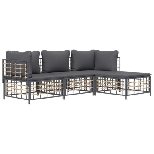 4-Piece Garden Lounge Set with Cushions Anthracite Poly Rattan - Image 3
