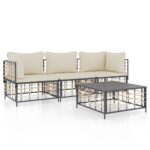 4-Piece Garden Lounge Set with Cushions Anthracite Poly Rattan