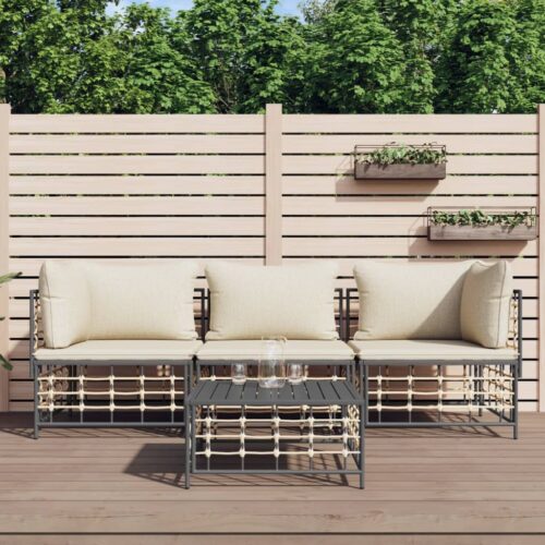 4-Piece Garden Lounge Set with Cushions Anthracite Poly Rattan - Image 2