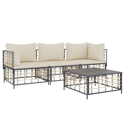 4-Piece Garden Lounge Set with Cushions Anthracite Poly Rattan - Image 3