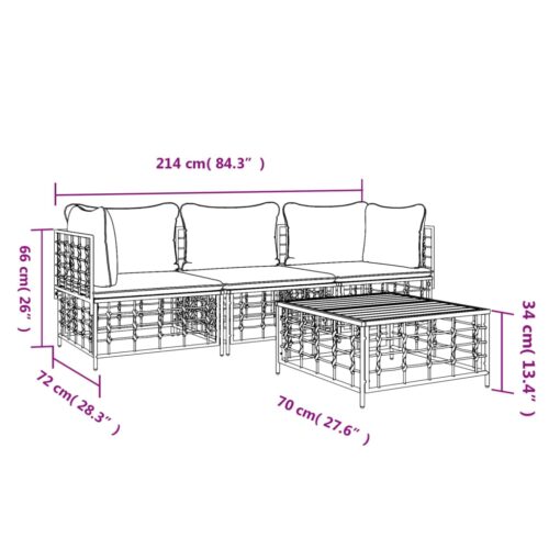 4-Piece Garden Lounge Set with Cushions Anthracite Poly Rattan - Image 9