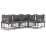4-Piece Garden Lounge Set with Cushions Anthracite Poly Rattan