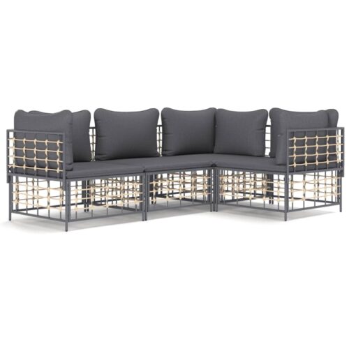 4-Piece Garden Lounge Set with Cushions Anthracite Poly Rattan