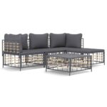 4-Piece Garden Lounge Set with Cushions Anthracite Poly Rattan