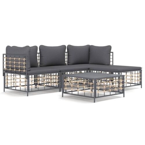 4-Piece Garden Lounge Set with Cushions Anthracite Poly Rattan