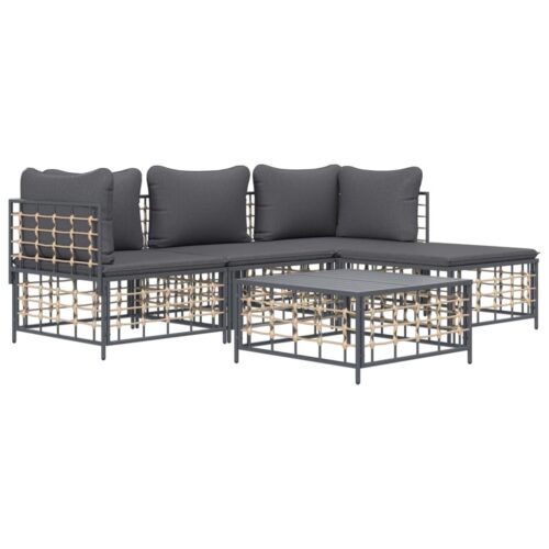 4-Piece Garden Lounge Set with Cushions Anthracite Poly Rattan - Image 3