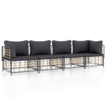 4-Piece Garden Lounge Set with Cushions Anthracite Poly Rattan