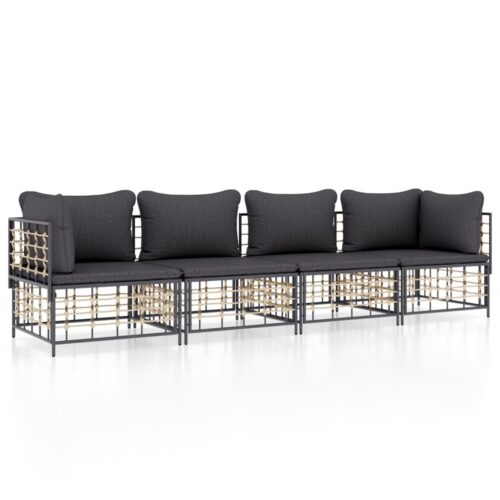 4-Piece Garden Lounge Set with Cushions Anthracite Poly Rattan
