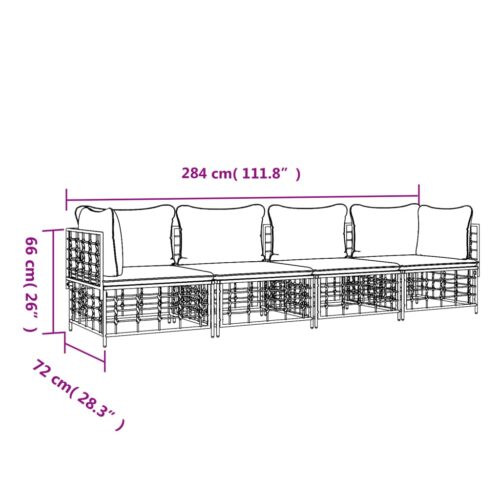4-Piece Garden Lounge Set with Cushions Anthracite Poly Rattan - Image 8