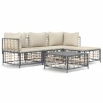 4-Piece Garden Lounge Set with Cushions Anthracite Poly Rattan