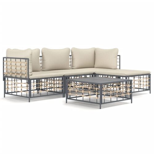 4-Piece Garden Lounge Set with Cushions Anthracite Poly Rattan