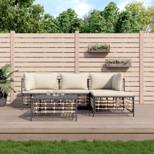 4-Piece Garden Lounge Set with Cushions Anthracite Poly Rattan - Image 2