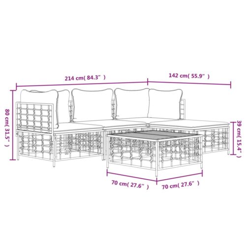 4-Piece Garden Lounge Set with Cushions Anthracite Poly Rattan - Image 10