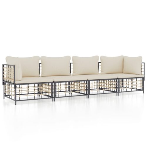 4-Piece Garden Lounge Set with Cushions Anthracite Poly Rattan
