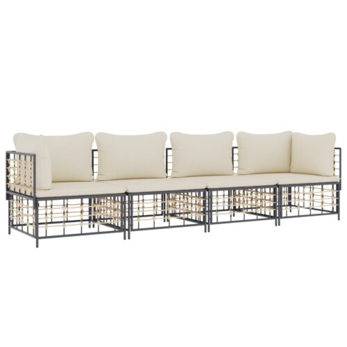 4-Piece Garden Lounge Set with Cushions Anthracite Poly Rattan - Image 3
