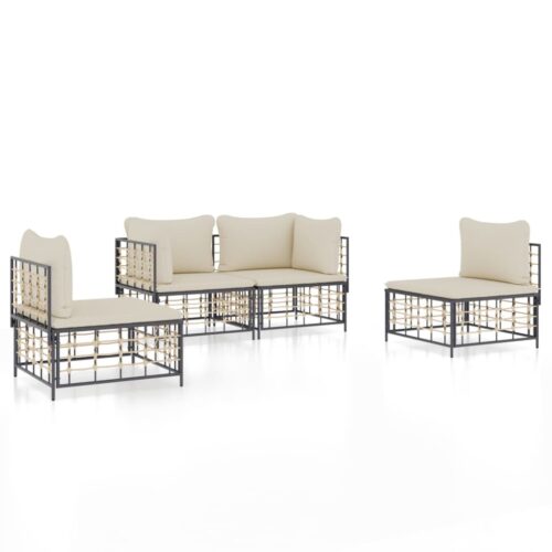 4-Piece Garden Lounge Set with Cushions Anthracite Poly Rattan