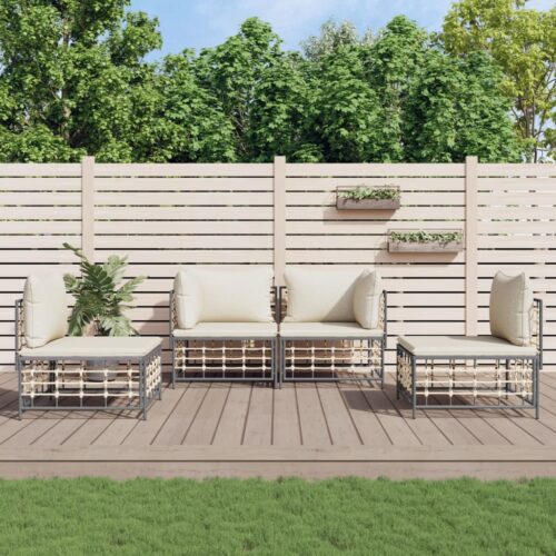 4-Piece Garden Lounge Set with Cushions Anthracite Poly Rattan - Image 2