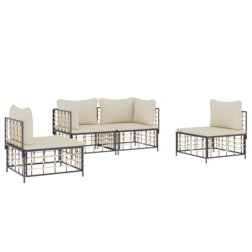 4-Piece Garden Lounge Set with Cushions Anthracite Poly Rattan - Image 3