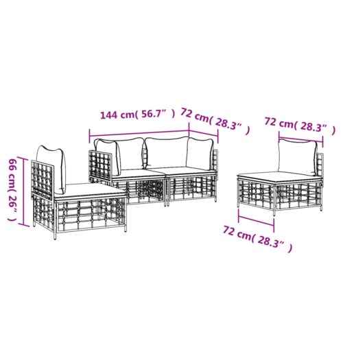 4-Piece Garden Lounge Set with Cushions Anthracite Poly Rattan - Image 9