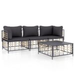 4-Piece Garden Lounge Set with Cushions Anthracite Poly Rattan
