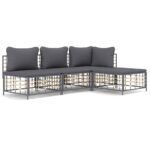 4-Piece Garden Lounge Set with Cushions Anthracite Poly Rattan