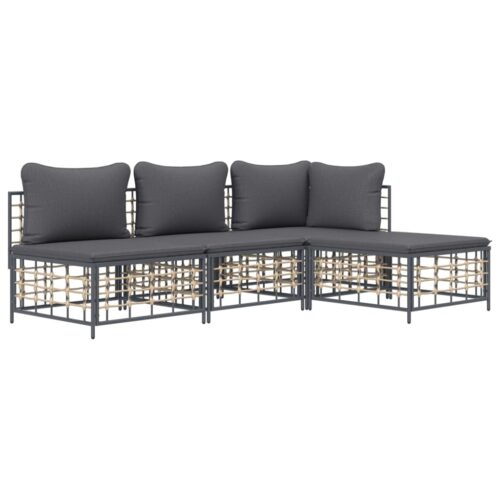 4-Piece Garden Lounge Set with Cushions Anthracite Poly Rattan - Image 3