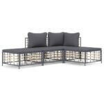 4-Piece Garden Lounge Set with Cushions Anthracite Poly Rattan