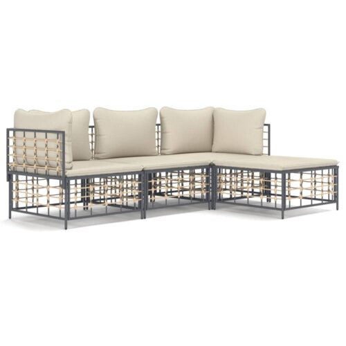 4-Piece Garden Lounge Set with Cushions Anthracite Poly Rattan