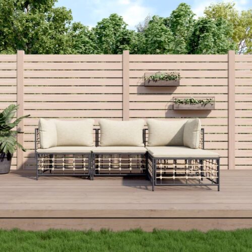 4-Piece Garden Lounge Set with Cushions Anthracite Poly Rattan - Image 2