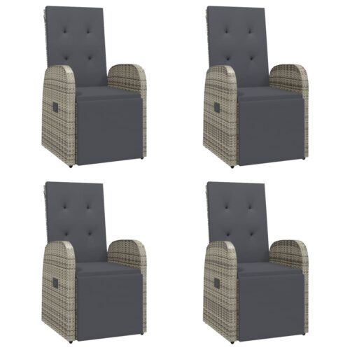 5-Piece Garden Dining Set with Cushions Grey Poly Rattan Wicker Outdoor Patio Furniture - Image 3
