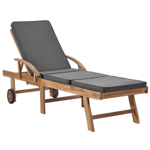 Sun Loungers with Cushions 2pcs Solid Teak Wood Dark Grey - Image 2