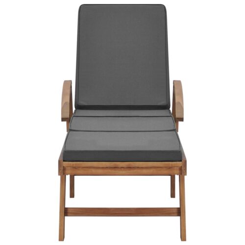 Sun Loungers with Cushions 2pcs Solid Teak Wood Dark Grey - Image 3