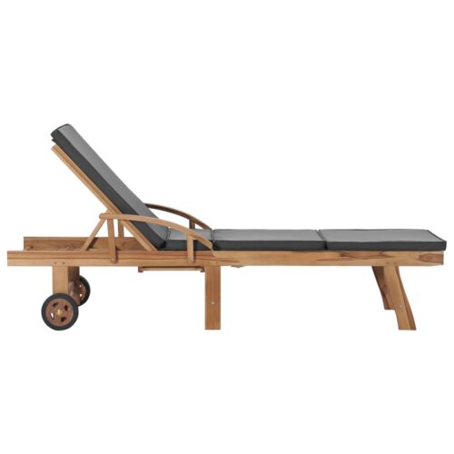 Sun Loungers with Cushions 2pcs Solid Teak Wood Dark Grey - Image 4