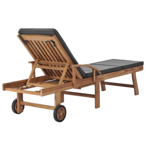 Sun Loungers with Cushions 2pcs Solid Teak Wood Dark Grey - Image 5