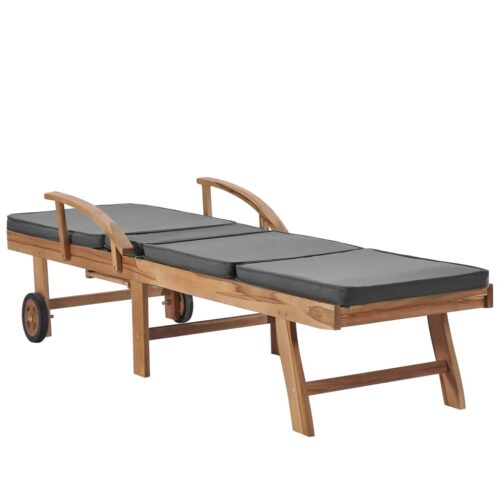 Sun Loungers with Cushions 2pcs Solid Teak Wood Dark Grey - Image 6