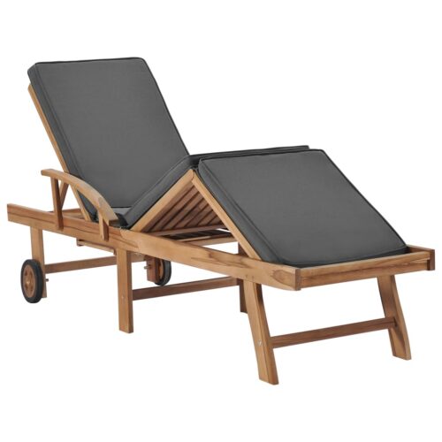 Sun Loungers with Cushions 2pcs Solid Teak Wood Dark Grey - Image 7
