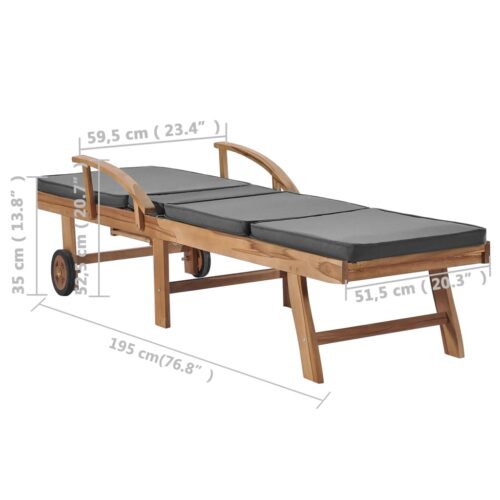 Sun Loungers with Cushions 2pcs Solid Teak Wood Dark Grey - Image 10