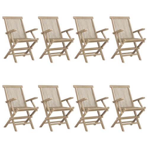 Folding Garden Chairs 8pcs Grey 56x61x89cm Solid Wood Teak - Image 2