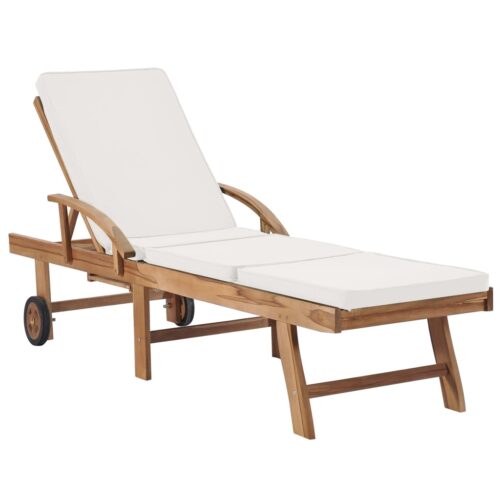 Sun Loungers with Cushions 2pcs Solid Teak Wood Cream - Image 2