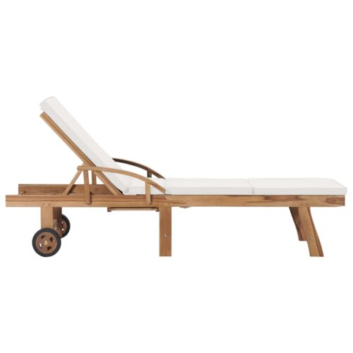 Sun Loungers with Cushions 2pcs Solid Teak Wood Cream - Image 4